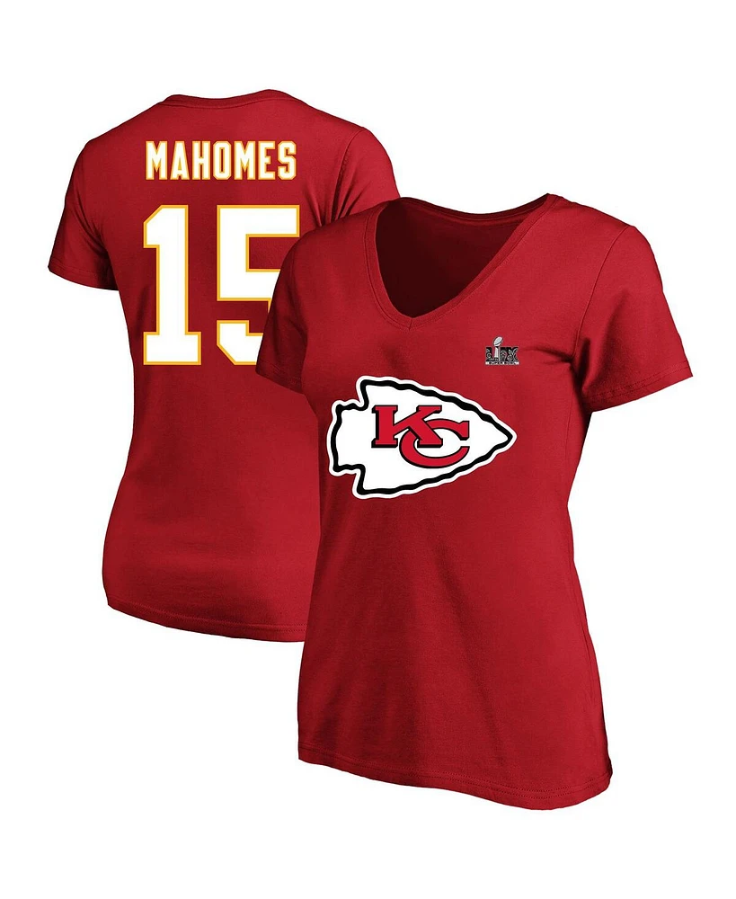 Fanatics Women's Patrick Mahomes Red Kansas City Chiefs Super Bowl Lix Plus Player Name Number V-Neck T-Shirt