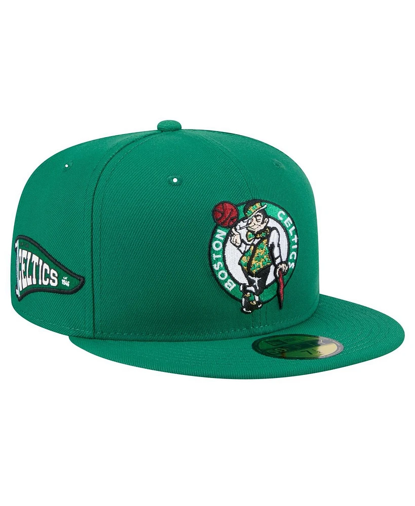 New Era Men's Kelly Green Boston Celtics Throwback Pennant 59FIFTY Fitted Hat