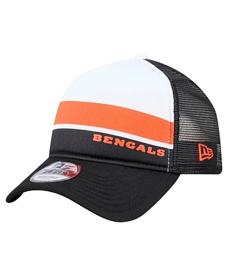 New Era Men's White/Black Cincinnati Bengals Sport Night Color Block 9FORTY A-Frame Trucker Adjustable Hat