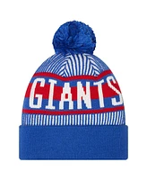 New Era Big Boys and Girls Royal New York Giants Striped Cuffed with Pom Knit Hat