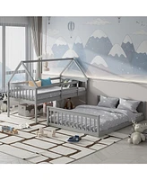 House Bunk Bed with Ladder, Guardrails, and Playhouse Design for Kids Bedroom Furniture
