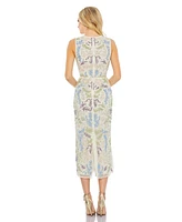 Women's Sleeveless Sequined High Neck Tea Length Dress