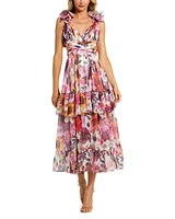 Women's Ruffle Tiered Cut-Out Floral Chiffon Dress