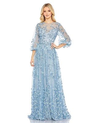 Women's Embroidered Puff Sleeve A-Line Gown