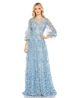 Women's Embroidered Puff Sleeve A-Line Gown