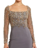 Women's Beaded Square Neck Long Sleeve Jersey Gown