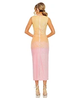 Women's High Neck Ombre Sequin Midi Sheath Dress