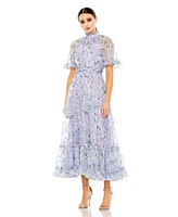 Women's Floral Print High Neck Raglan Sleeve Dress
