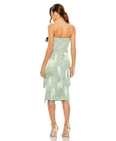 Mac Duggal Women's Bow Front Ombre Fringe Detailed Dress
