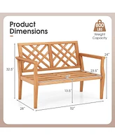 2-Person Outdoor Garden Bench with Comfy Armrests and Backrest Teak Wood