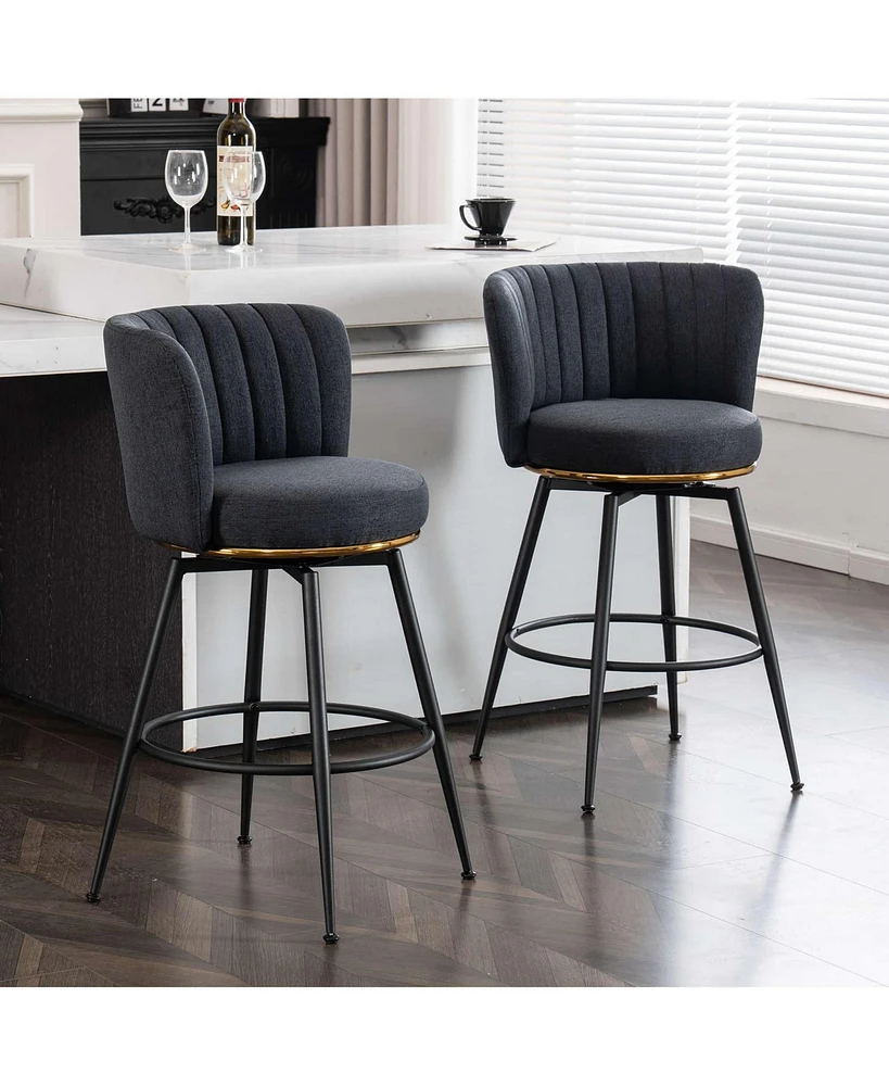 Set of 2 Swivel Bar Stools – Upholstered Bar Chairs with Metal Accents for Kitchen Island, Home Bar, or Dining Room-The Pop Home