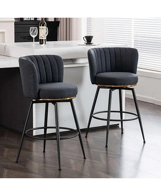 Set of 2 Swivel Bar Stools – Upholstered Bar Chairs with Metal Accents for Kitchen Island, Home Bar, or Dining Room-The Pop Home