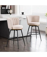 Set of 2 Swivel Bar Stools – Upholstered Chairs with Metal Accents for Kitchen Island, Home Bar, or Dining Room-The Pop