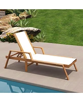 Patio Chaise Lounge Chair with Armrests and Fabric Seat for Backyard