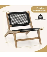 Indoor Outdoor Teak Wooden Chair with Handwoven Cordage Seat and Backrest