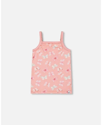 Girl Printed Cotton Tank Top Pink And Blue Butterflies On Old - Toddler|Child