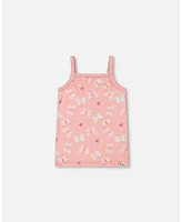 Girl Printed Cotton Tank Top Pink And Blue Butterflies On Old - Toddler|Child