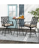 Outdoor 360°Swivel Bar Stools Set of with Seat Cushions High Back & Armrests