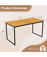 Acacia Wood Dining Table for 6 People 55" Rectangle Patio Table with Umbrella Hole