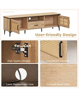 Boho Tv Stand for 65 Inch TVs Modern Entertainment Center with Drawer 2 Storage