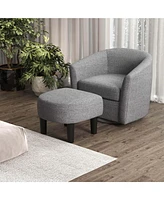 Swivel Barrel Chair with Ottoman Footrest Curved Backrest & Armrests Living Room