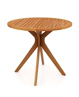 Patio Wood Dining Table with Slatted Tabletop and Curved Legs