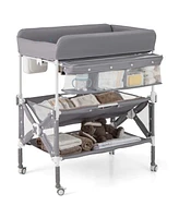 Portable Baby Changing Table with Wheels and Large Storage Rack Convenient Mobile for Nursery Organization