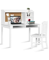 Kids Desk and Chair Set Study Writing Desk with Hutch and Bookshelves-White