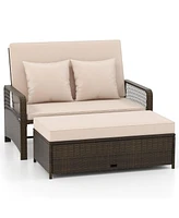 Patio Adjustable Wicker Daybed with 4-Level Backrest and Soft Cushions