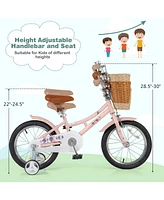 Kids Retro Bike with Adjustable Height Basket Fun Stylish Bicycle for Ages 4-7 Years Old