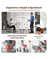 Mobile Standing Desk Height-Adjustable Laptop Cart with Split Top and Hanging Hooks