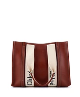 Pre-Owned Chloe Medium Woody Tote Leather with Canvas