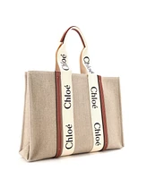 Pre-Owned Chloe Large Woody Tote Canvas with Leather