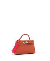 Pre-Owned Hermes 20 Kelly Mini Ii Amazone Handbag Brown Chevre Mysore with Palladium Hardware
