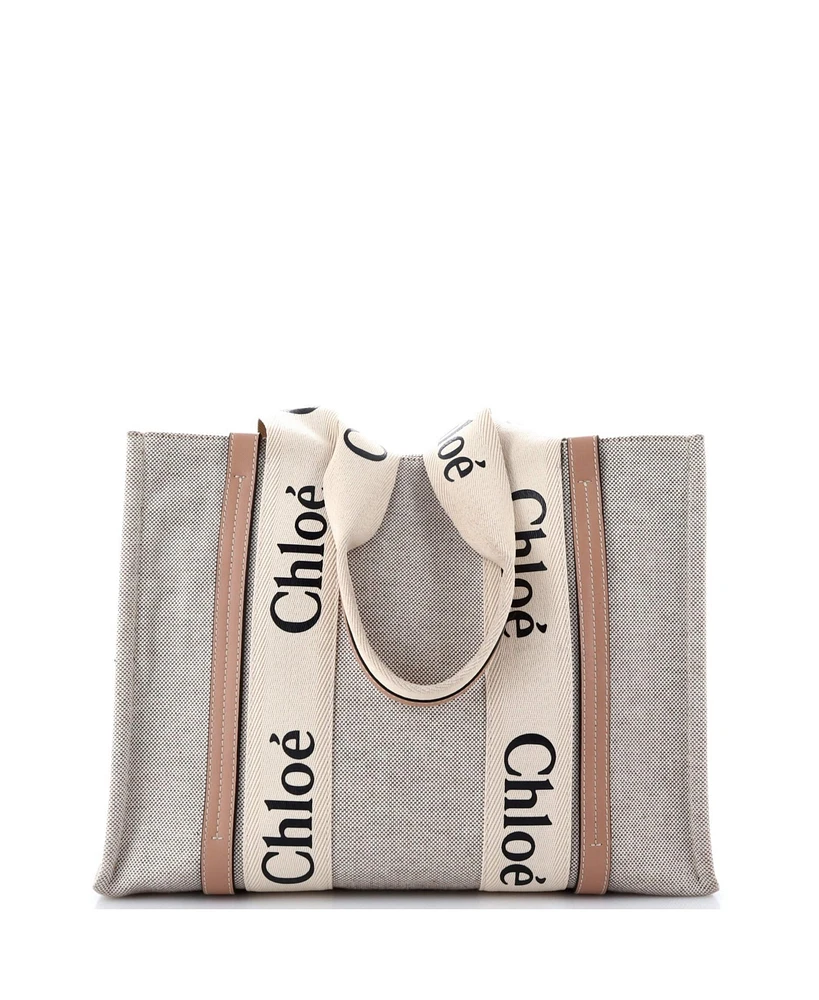 Pre-Owned Chloe Medium Woody Tote Canvas with Leather