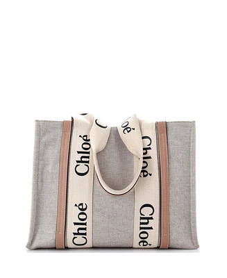 Pre-Owned Chloe Medium Woody Tote Canvas with Leather