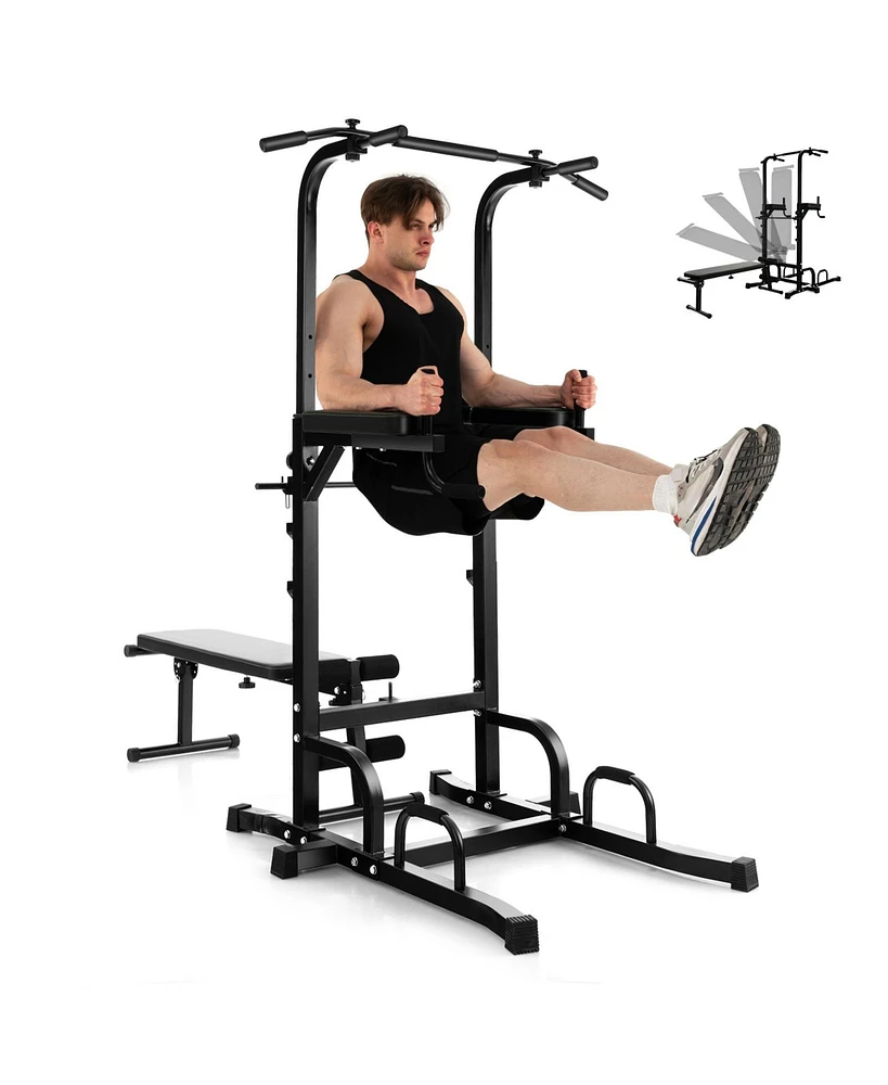 Power Tower Pull Up Bar Stand with Adjustable Heights and Bench