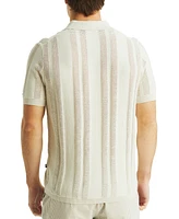 Nautica Men's Short Sleeve Textured Striped Polo Sweater