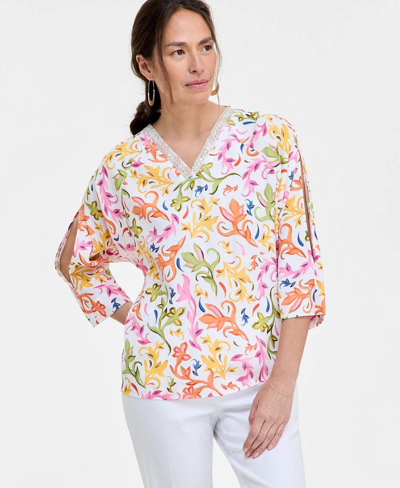 Jm Collection Women's Printed Embellished Top, Exclusively at Macy's