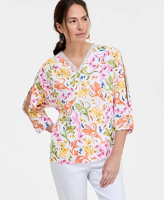 Jm Collection Women's Printed Embellished Top, Exclusively at Macy's