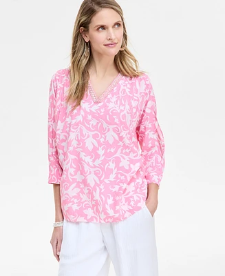 Jm Collection Women's Printed Embellished Top, Exclusively at Macy's