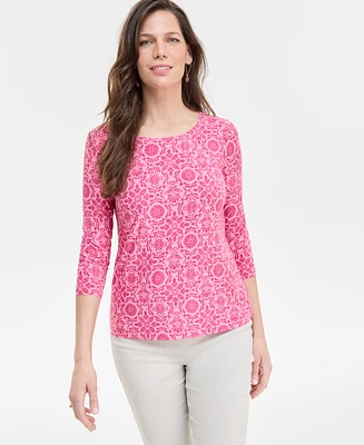 Jm Collection Women's 3/4-Sleeve Jacquard Top, Exclusively at Macy's