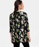 Jm Collection Women's Printed Boat-Neck 3/4 Sleeve Top, Exclusively at Macy's