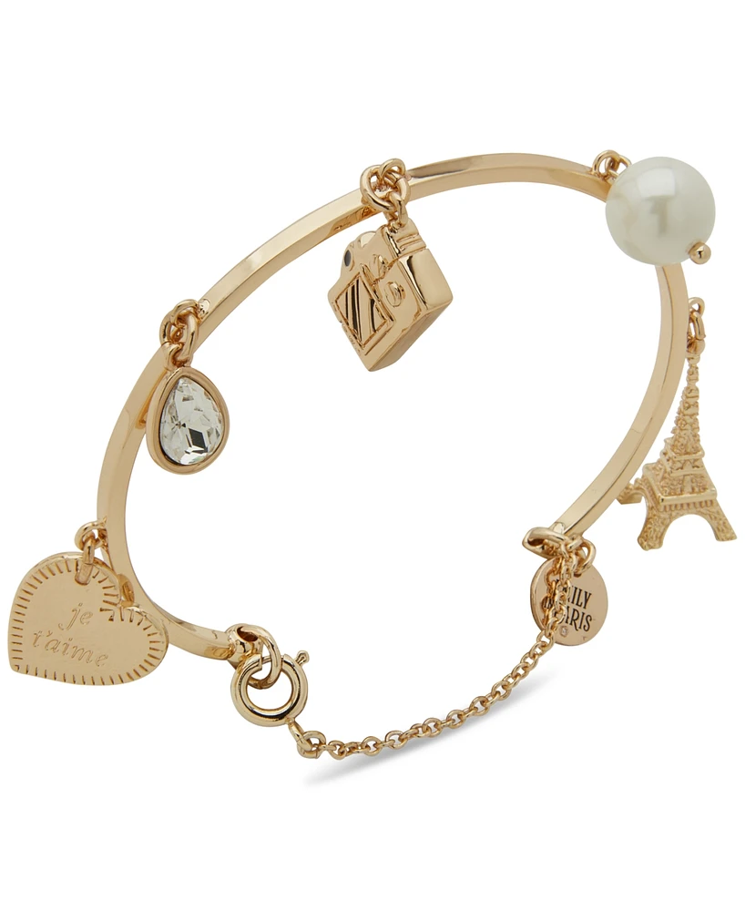 Emily in Paris Gold-Tone Crystal & Imitation Pearl Charm Bracelet