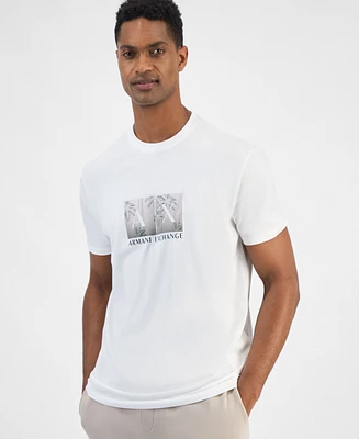 A|X Armani Exchange Men's Short Sleeve Crewneck Palm Tree Logo Graphic T-Shirt