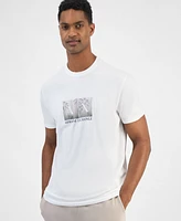 A|X Armani Exchange Men's Short Sleeve Crewneck Palm Tree Logo Graphic T-Shirt