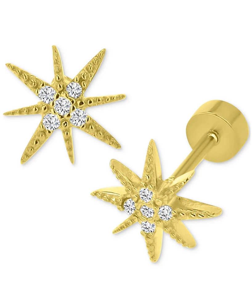 Cubic Zirconia Starburst Stud Earrings in 14k Gold-Plated Sterling Silver