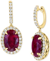 Effy Lab Grown Ruby (8-3/8 ct. t.w.) & Lab Grown Diamond (1-1/5 ct. t.w.) Halo Drop Earrings in 14k Gold