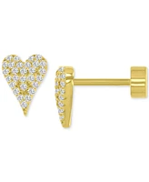 Cubic Zirconia Pave Heart Stud Earrings in 14k Gold-Plated Sterling Silver