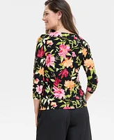 Jm Collection Women's Printed 3/4-Sleeve Top, Exclusively at Macy's